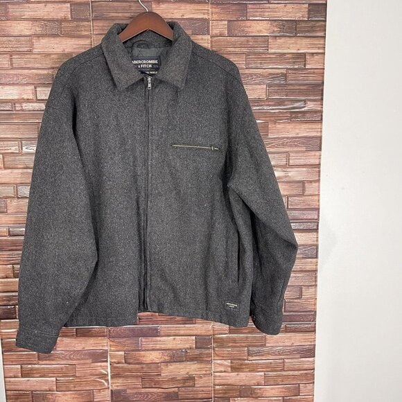 Abercrombie & Fitch Jacket Wool Blend Quilt Lining Gray Full Zip L Pockets VTG - Picture 5 of 5